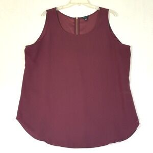 Ann Taylor Burgundy Sleeveless Blouse XXL Gold Zip Back Work Top